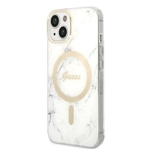 Оригинален комплект GUESS Marble (гръб + зарядно) MagSafe GUBPP14MHMEACSH - iPhone 14 Plus бял - Img 2
