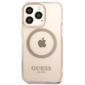 Оригинален полупрозрачен твърд гръб GUESS Gold Outline MagSafe GUHMP13LHTCMP - iPhone 13 Pro розов - Img 3