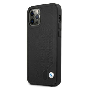 Оригинален твърд гръб от еко кожа BMW Leather Deboss BMHCP12MRCDPK - iPhone 12 / 12 Pro черен - Img 2
