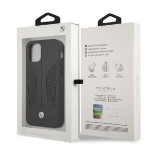 Оригинален твърд гръб от естествена кожа BMW Leather Perforate Sides BMHCP12MRSCSK - iPhone 12 / 12 Pro черен - Img 8