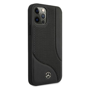 Оригинален твърд гръб с естествена кожа MERCEDES Leather Perforated Area MEHCP12LCDOBK - iPhone 12 Pro Max черен - Img 4
