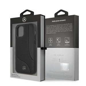 Оригинален твърд гръб с естествена кожа MERCEDES Leather Perforated Area MEHCP12SCDOBK - iPhone 12 mini черен - Img 8