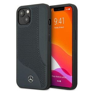 Оригинален твърд гръб с естествена кожа MERCEDES Leather Perforated Area MEHCP13SCDONA - iPhone 13 mini тъмносин - Img 1
