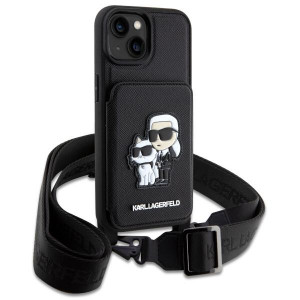Оригинален твърд гръб с презрамка KARL LAGERFELD Saffiano Karl & Choupette KLHCP14MCSAKCPMK - iPhone 14 Plus черен - Img 3