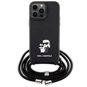 Оригинален твърд гръб с презрамка KARL LAGERFELD Saffiano Metal Pin Karl & Choupette KLHCP14XSAKCPSK case - iPhone 14 Pro Max черен Crossbody Saffiano Metal Pin Karl & Choupette - Img 2