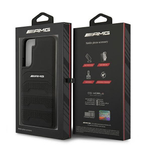 Оригинален твърд гръб AMG Leather Debossed Lines AMHCS22MGSEBK - Samsung Galaxy S22+ черен - Img 8