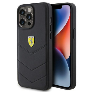 Оригинален твърд гръб FERRARI Quilted Metal Logo - iPhone 15 Pro Max черен - Img 1
