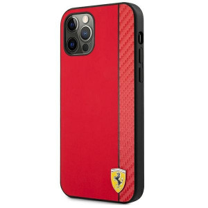Оригинален твърд гръб FERRARI Track Carbon Stripe FESAXHCP12LRE - iPhone 12 Pro Max червен - Img 2
