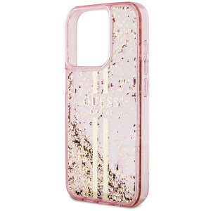 Оригинален твърд гръб GUESS Liquid Glitter Gold Stripes - iPhone 15 Pro розов - Img 6