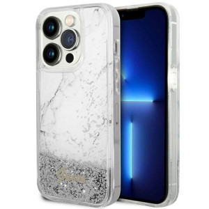 Оригинален твърд гръб GUESS Liquid Glitter Marble GUHCP14LLCSGSGH - iPhone 14 Pro бял - Img 1