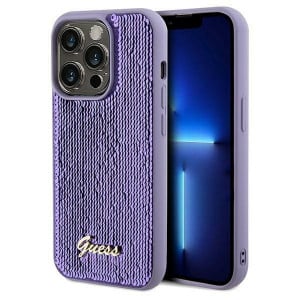 Оригинален твърд гръб GUESS Sequin Script Metal - iPhone 13 Pro лилав - Img 1
