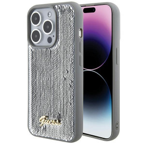 Оригинален твърд гръб GUESS Sequin Script Metal - iPhone 15 Pro сребрист - Img 1