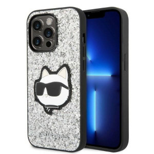 Оригинален твърд гръб KARL LAGERFELD Glitter Choupette Patch KLHCP14LG2CPS - iPhone 14 Pro сребрист - Img 1