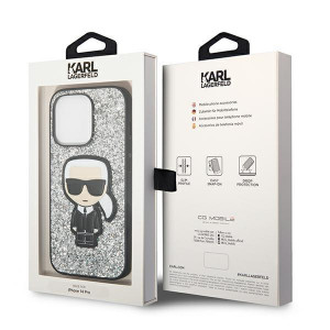 Оригинален твърд гръб KARL LAGERFELD Glitter Flakes Ikonik KLHCP14XGFKPG - iPhone 14 Pro Max сребрист - Img 8