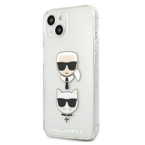 Оригинален твърд гръб KARL LAGERFELD Glitter Karl's & Choupette KLHCP13SKCTUGLS - iPhone 13 mini сребрист - Img 2