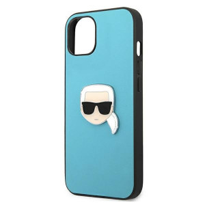 Оригинален твърд гръб KARL LAGERFELD Leather Ikonik Karl's Head Metal KLHCP13SPKMB - iPhone 13 mini син - Img 6