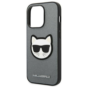 Оригинален твърд гръб KARL LAGERFELD Saffiano Choupette Head Patch KLHCP14LSAPCHG - iPhone 14 Pro сребрист - Img 6