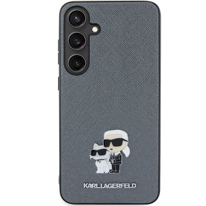 Оригинален твърд гръб KARL LAGERFELD Saffiano Karl & Choupette Metal Pin KLHCS24MPSAKCMPG - Samsung Galaxy S24+ S926 hardcase сив - Img 3
