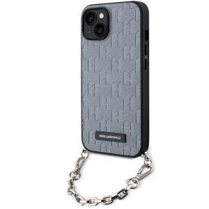 Оригинален твърд гръб KARL LAGERFELD Saffiano Monogram Chain KLHCP14SSACKLHPG - iPhone 14 сребрист - Img 1