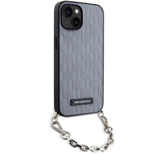 Оригинален твърд гръб KARL LAGERFELD Saffiano Monogram Chain KLHCP14SSACKLHPG - iPhone 14 сребрист - Img 3