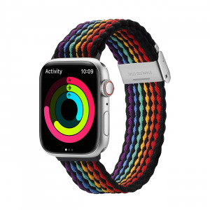 Плетена каишка DUX DUCIS Mixture II - Apple Watch 41mm Series 9 / 41mm Series 8 / 41mm Series 7 / 40mm Series 6 / 40mm SE / 40mm Series 5 / 40mm Series 4 / 38mm Series 3 / 38mm Series 2 / 38mm (1st gen) тъмни райета - Img 1