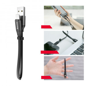 Плосък кабел за зареждане и данни със закопчалка BASEUS Nimble USB Type A към Lightning 2A 0.23m черен (CALMBJ-B01) - Img 10