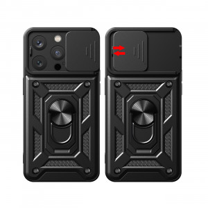 Подсилен гръб Hybrid Armor Camshield с подвижно покритие за камерата и стойка - iPhone 15 Pro Max розов - Img 6