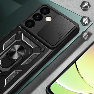 Подсилен гръб Hybrid Armor Camshield с подвижно покритие за камерата и стойка - Samsung Galaxy S24 черен - Img 6