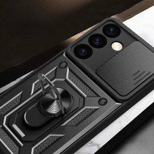 Подсилен гръб Hybrid Armor Camshield с подвижно покритие за камерата и стойка - Samsung Galaxy S24+ черен - Img 8