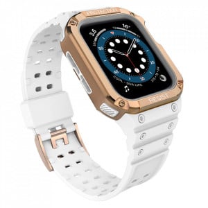 Подсилен калъф за корпус с каишка Protect - Apple Watch 41mm Series 9 / 41mm Series 8 / 41mm Series 7 / 40mm Series 6 / 40mm SE / 40mm Series 5 / 40mm Series 4 / 38mm Series 3 / 38mm Series 2 бял - Img 1