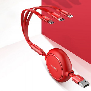 Прибиращ се кабел за зареждане и данни BASEUS Golden Loop 3in1 USB кабел Type A към micro USB / Lightning / USB Type C 3.5A 35cm-10.2m черен (CAMLT-JH01) - Img 13