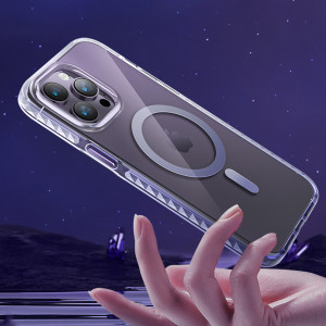 Прозрачен гръб с рамка KINGXBAR PQY Ice Crystal MagSafe - iPhone 14 лилав - Img 10