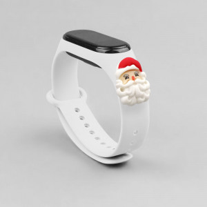 Силиконова каишка Xmas - Xiaomi Mi Band 3 / Band 4 коледен дизайн (Дядо Коледа) бял - Img 2