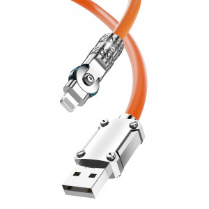 180° кабел за зареждане и данни DUDAO USB Type A към Lightning 30W 1m оранжев - Img 2