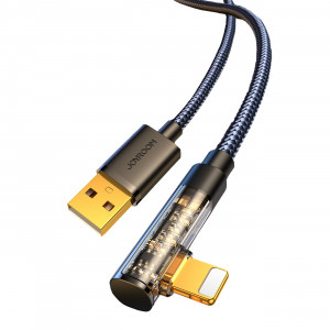 90° кабел за зареждане и данни с оплетка JOYROOM USB Type A към Lightning с бързо зареждане 2.4A 1.2m черен (S-UL012A6) - Img 1