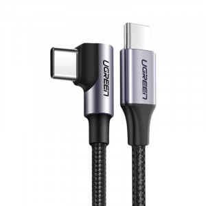 90° кабел за зареждане и данни UGREEN USB Type C към USB Type C Power Delivery 60 W 20 V 3A 2m черен / сив (US255 50125) - Img 1