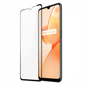 9D закален стъклен протектор с пълно покритие DUX DUCIS съвместим с гръб - Realme C31 с черна рамка - Img 1