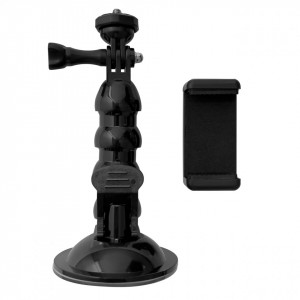 GoPro mount with suction cup - GoPro, DJI, Insta360°, SJCam, Eken sports cameras + smartphone adapter (GoPro car suction cup) черен - Img 1