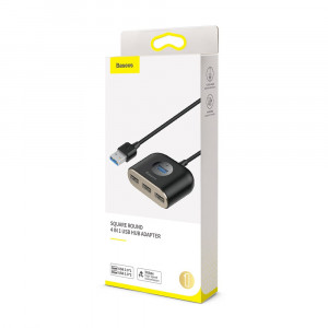USB хъб BASEUS Square round 4в1 USB Type A 3.0 към USBType A 3.0 / 3x USB Type A 2.0 1m (CAHUB-AY01) черен - Img 17