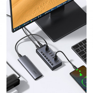 USB хъб UGREEN 7в1 USB Type C към 7x USB Type A 3.0 PD DC 12V (CM481) сив - Img 10
