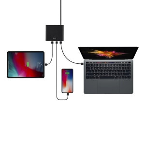USB хъб UNIQ Surge 90W 2x USB Type A Quick Charge 3.0 / 2x USB Type C Power Delivery 3.0 (LITHOS Collective) черен графит - Img 4
