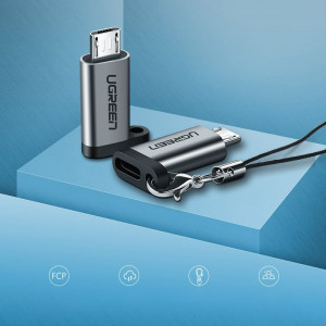 Адаптер UGREEN Micro USB към USB Type C с отвор за ключодържател (50590) сив - Img 2