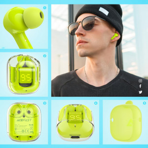Безжични bluetooth слушалки ACEFAST T6 TWS зелен - Img 4