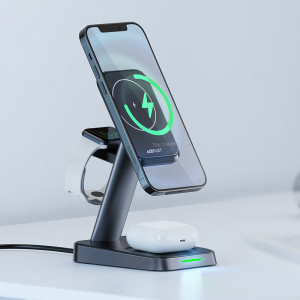 Безжично зарядно със стойка ACEFAST Qi 15W за iPhone (поддържа Magsafe), Apple Watch и AirPods (E3) черно - Img 7