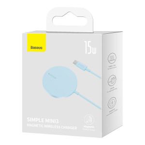 Безжично MagSafe зарядно BASEUS Simple Mini3 Qi 15W синьо - Img 5