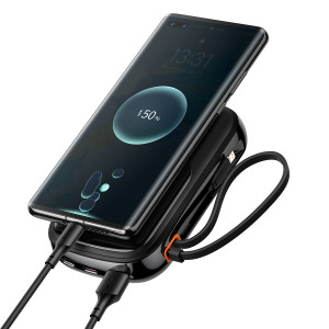 Външна батерия BASEUS Qpow Digital дисплей 10000mAh 22.5W с бързо зареждане / PD / SCP / FCP с вграден USB-C кабел черна - Img 2