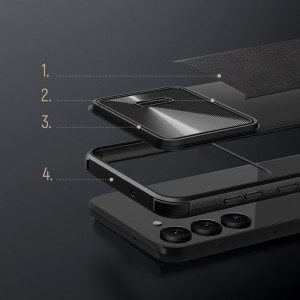 Гръб от естествена кожа с подвижно покритие за камерата NILLKIN CamShield Leather S - Samsung Galaxy S23+ черен - Img 12