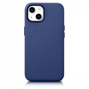 Гръб от естествена кожа iCARER Leather MagSafe - iPhone 14 Plus син - Img 1