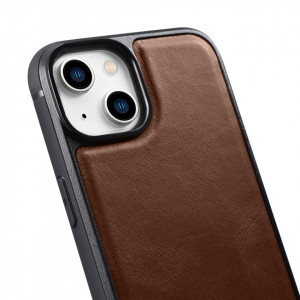 Гръб от естествена кожа iCARER Leather Oil Wax MagSafe - iPhone 14 кафяв - Img 9