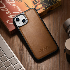 Гръб от естествена кожа iCARER Leather Oil Wax MagSafe - iPhone 14 кафяв - Img 13